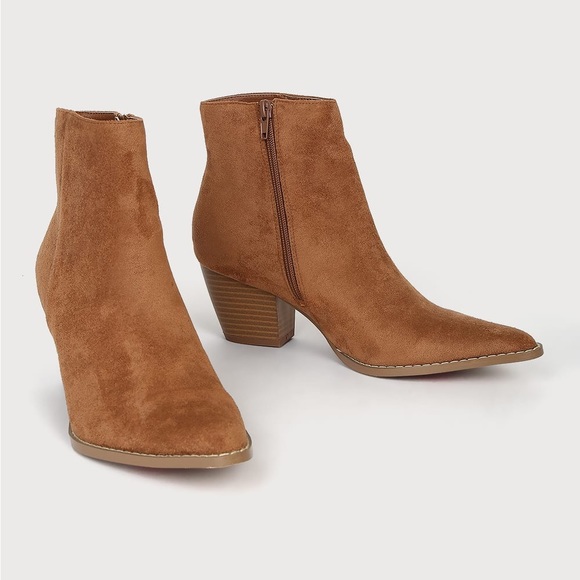 Lulus Shoes - Lulu’s x Matisse Spirit Fawn Pointed Toe Camel Suede Ankle Block Heel Boots NWOT